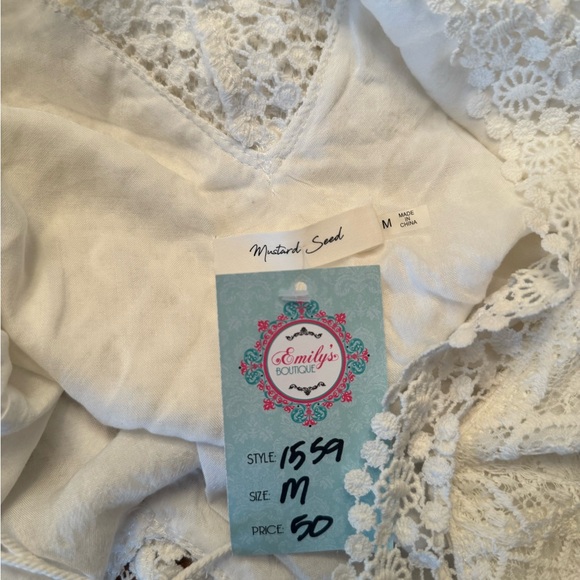 Mustard Seed White Lace Boho Mini Dress Long Sleeve V-Neck Size Medium NWT - Picture 6 of 6